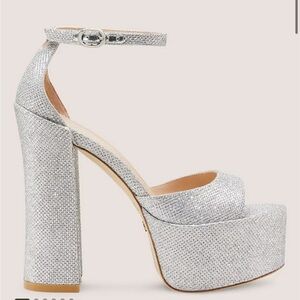 Stuart Weitzman Glittering Silver Platform Heels WORN ONCE
